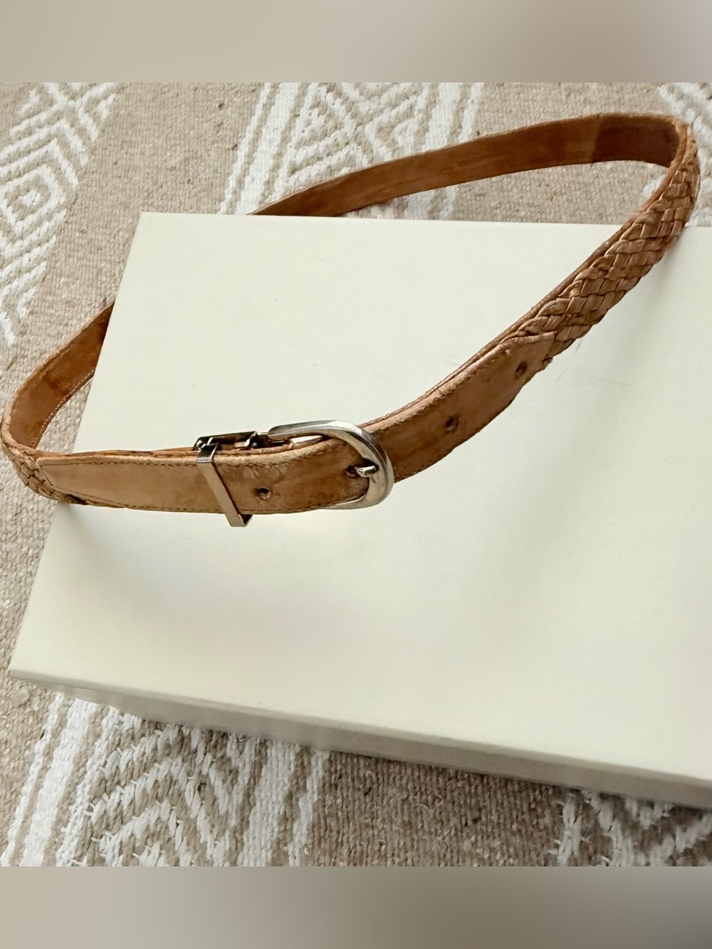 Vintage Woven Reptile Leather Belt with Gold Buckle Tan S/M